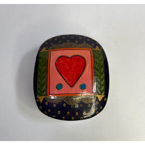 Hand Painted Lacquered Heart Trinket Jewelry Box Blue Made in India